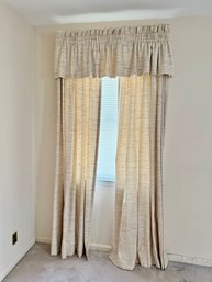 3-Modern Textured Striped Curtain Panels With A Ruffled Valance