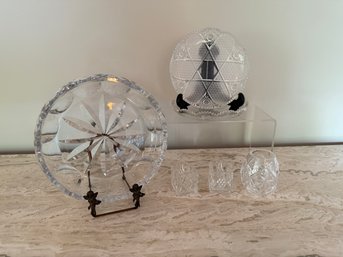 Mikasa Crystal Small Platters, Crystal Vase And 2 Votive Candle Holders