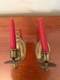 Pair Of Vintage Brass Wall Sconces With Candle Holders