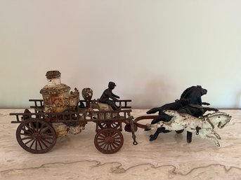 Vintage Hubley Cast Iron Horse-drawn Fire Pumper Wagon