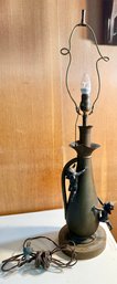 Vintage Bronze Table Lamp With Cherub Figures And A Pull Chain.