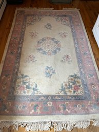 Vintage Chinese Peking Wool Rug With Floral Motifs And A Central Medallion