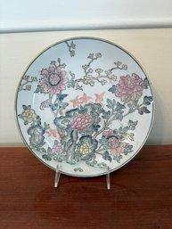Vintage Chinese Porcelain Macau Plate With A Floral And Rockery Motif.