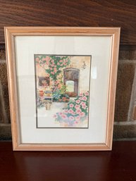 Watercolor Print Of A Floral Courtyard By Artist Ray Burdzinzki