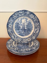 Set Of Four Blue And White Staffordshire Liberty Blue Transferware Plates.