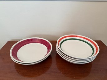 Red Green Stripe Pasta Bowls And Maroon Stripe