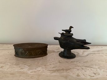 Antique Oil Lamp And Brass Oval Box