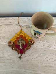 Modern Ganesha Hanging And Clay Mug With Monkey Motif