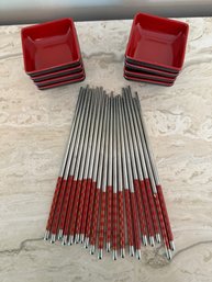 Metal Chopsticks And Melamine Sauce Sushi Dishes