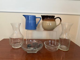 Ceramic Pitchers, Glass Vases And Bowls