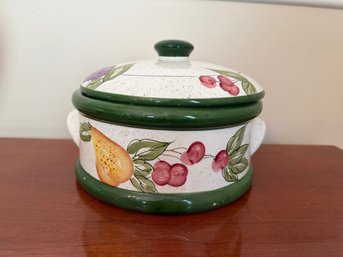 Hand-painted Ceramic Lidded Pot With Fruit Motifs