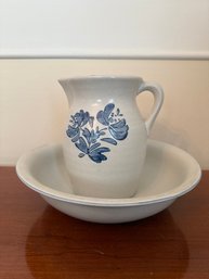 Pfaltzgraff Yorktowne Blue Floral Stoneware Pitcher And Basin Set