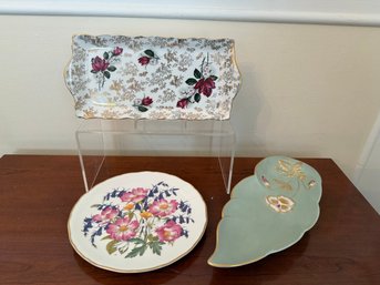 Royal Albert 'Woodland Roses' Plate, Royal Winton Leaf Serving Dish, & James Kent 'Old Foley' Rectangular Tray