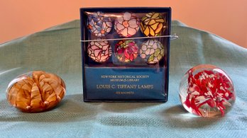 Tiffany Lamps Magnets And 2 Murano Style Paper Weights