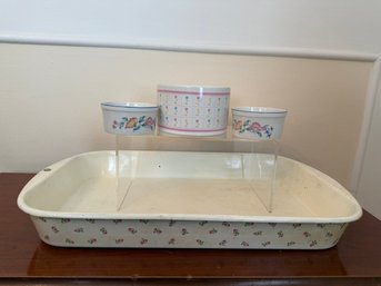 Metal Floral Baking Dish And Ramekins