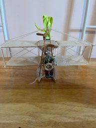Vintage Folk Art Biplane Model With A Pilot Figure