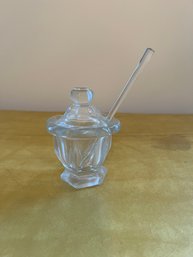 Vintage Signed BACCARAT Bretange France Crystal Jam / Jelly Jar With Lid & Spoon