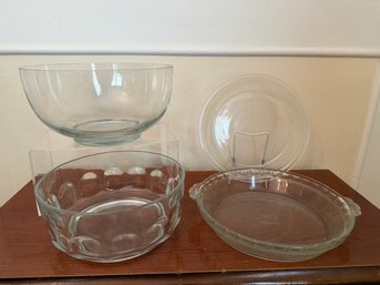 Clear Glass Bowls: Tiffany Co (small Chips) And Pyrex Pie Plates