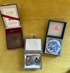 Chinese Ink Pad, Soapstone Stamp And Chinese Spoon Compass