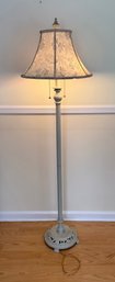 Shabby Chic Floor Lamp With A Distressed Finish And Floral Shade