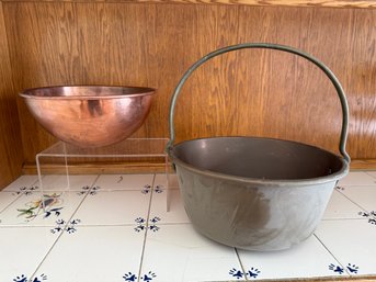 Copper Bowl Made In England And Antique Cauldron-style Pot