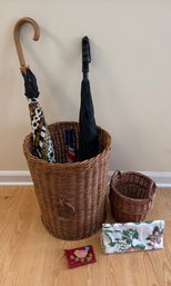 Woven Baskets, Umbrellas, Wallet And Makeup Bag