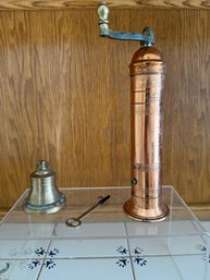 Coronation Of Queen Elizabeth Brass Bell, Key And Atlas Pepper Grinder