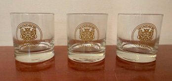 Set Of Three Windsor Canadian Whisky Rocks Glasses With Gold Emblem
