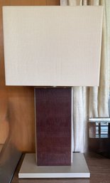 Contemporary Designer Table Lamp With A Textured Burgundy Panel And Ribbed Shade