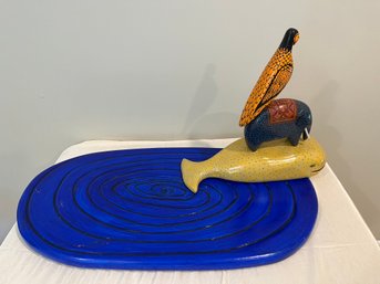 Folk Art Tray With Detachable Animals