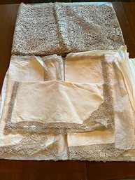 Lace Table Cloth (measurement Is For A Quarter Panel) And 12 Linen Placements