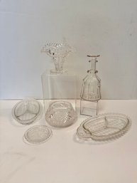 Cut Glass Decanter, Divided Trays, Candy Dish And More