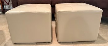 Pier One Tufted Cube Ottoman In Ivory Faux Leather