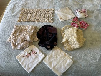 Lace Doilie, 3 Scarves And 5 Handkerchiefs