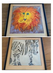 Signed Zebra And Lion Art