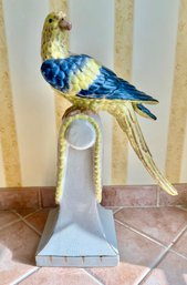 Hand-painted Ceramic Parrot Figurine On A Decorative Base