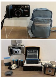 Polaroid Highlander Land Camera Model 80B, Vivitar Kodak Instant Camera EK6 & Kodak Brownie Bullet Camera