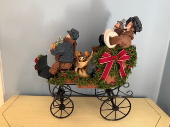 Vintage Traditions Fabric Mache Caroling Family In Carriage Centerpiece Display