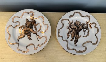 Neiman Marcus Decorative Porcelain Plates With Cherub And Ribbon Motif
