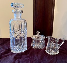 Crystal Decanter, Sugar And Creamer
