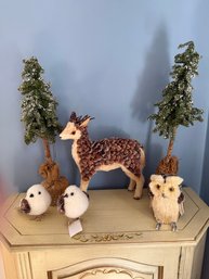Natural Materials A Collection Of Modern Decorative Holiday Figures Including Birds, Deer, Owl, And Trees