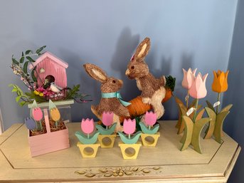 Easter Lot: Rattan Bunnies, Wood Tulips And More