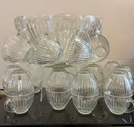 Glass Punch Bowl And 24 Cups