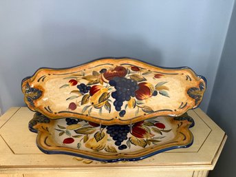 Ceramic Decorative Platters With Hand-painted Fruit Motifs By Certified International.