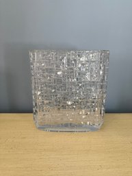 Signed Faceted Geometric Cut Crystal Vase