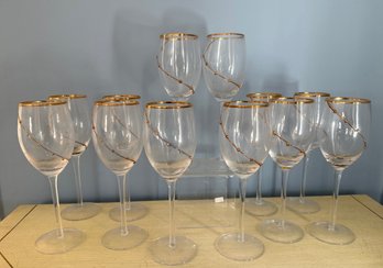 Vintage Pier 1 Imports Gold Dot Swirl Wine Glasses