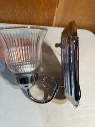Lighting Fluted Glass And Polished Chrome Wall Sconce.