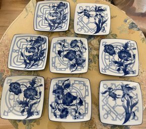 Set Of Eight Vintage Bombay Company Blue And White Porcelain Plates