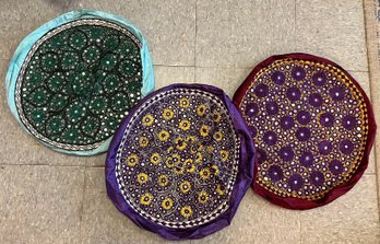3-Round Pillow Cases: Purple, Maroon And Blue