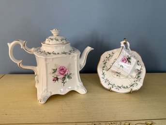 Crown Dorset Staffordshire Teapot With A Matching Cup And Saucer.